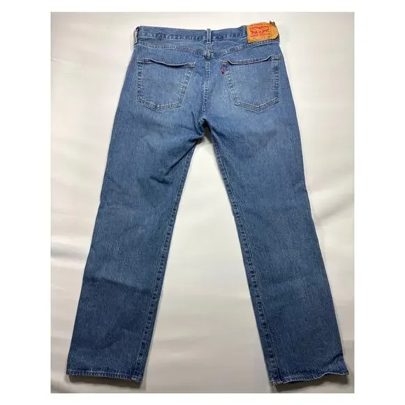 Levi's 501 Men's Straight Leg Button Fly Blue Denim Jeans - Size 36x32 (36x31.5) - Picture 3 of 7